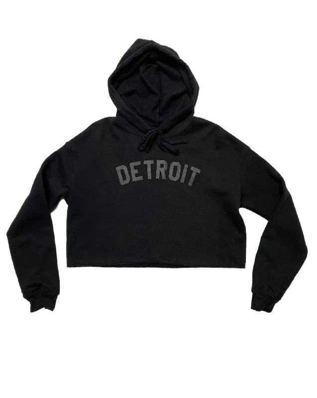  Women's Plus-Size OutfitInk Detroit Fleece Crop Hoodie - Black on Black