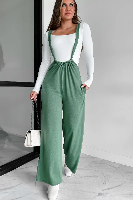  Fall Sale, Prices DropMessage Received Wide Leg Suspender Jumpsuit (Military Green)