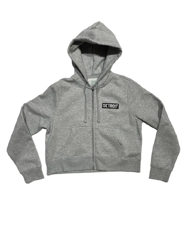  Women's Office OutfitInk Detroit- Crop Zip Up Hoodie - Heather Grey