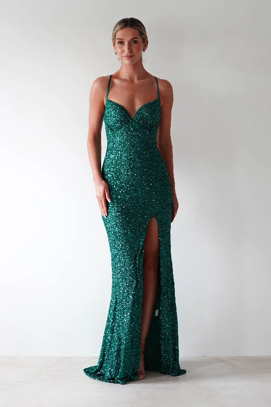  Ride The Style WaveClarisse Bodycon Sequin Gown | Emerald Green