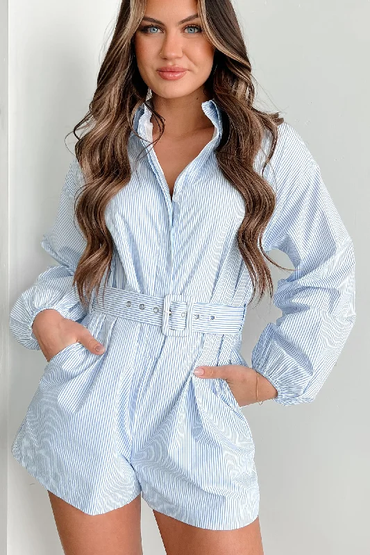  Casual Attire For WomenShyla Striped Long Sleeve Romper (Sky)