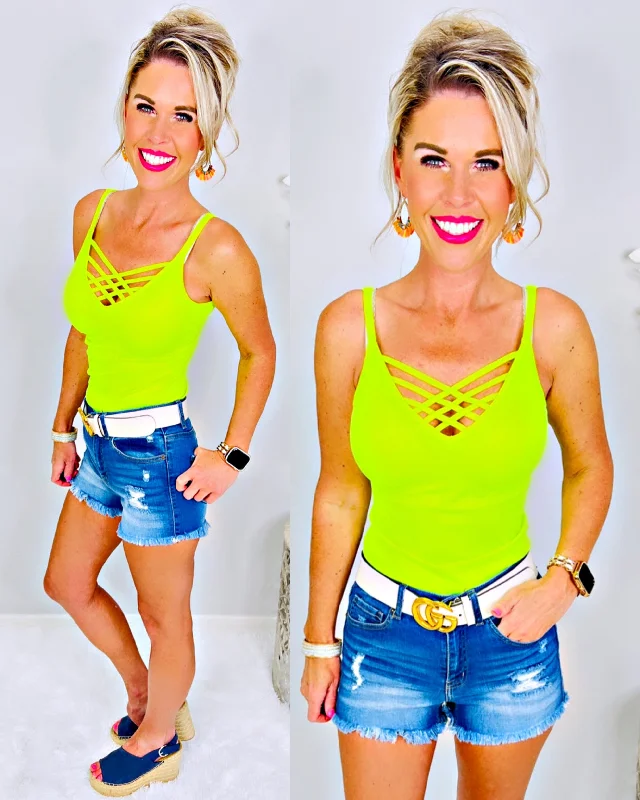  Women's AttireLong Caged Cami - Neon Yellow