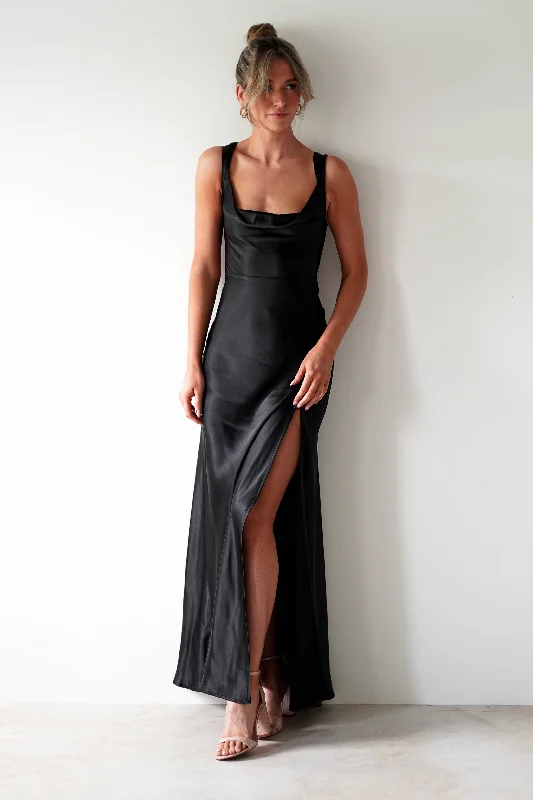  Women's Casual Wear OutfitRiviera Soft Satin Maxi Gown | Black