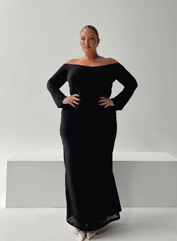  The Latest Fashion TrendsKorey Off The Shoulder Maxi Dress Black Curve