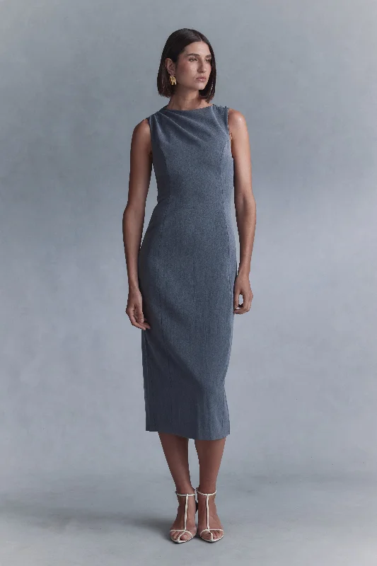  Discover NowTaylor Draped Crepe Midi Dress - Charcoal Marle