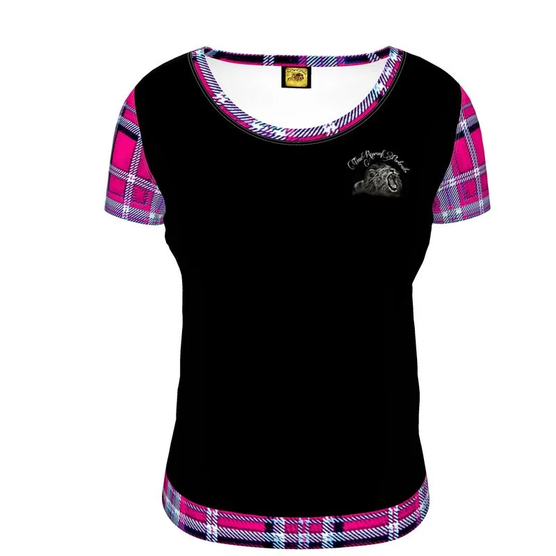  Women's Activewear AttireTRP Twisted Patterns 06: Digital Plaid 01-04A Ladies Designer Scoop Neck T-shirt