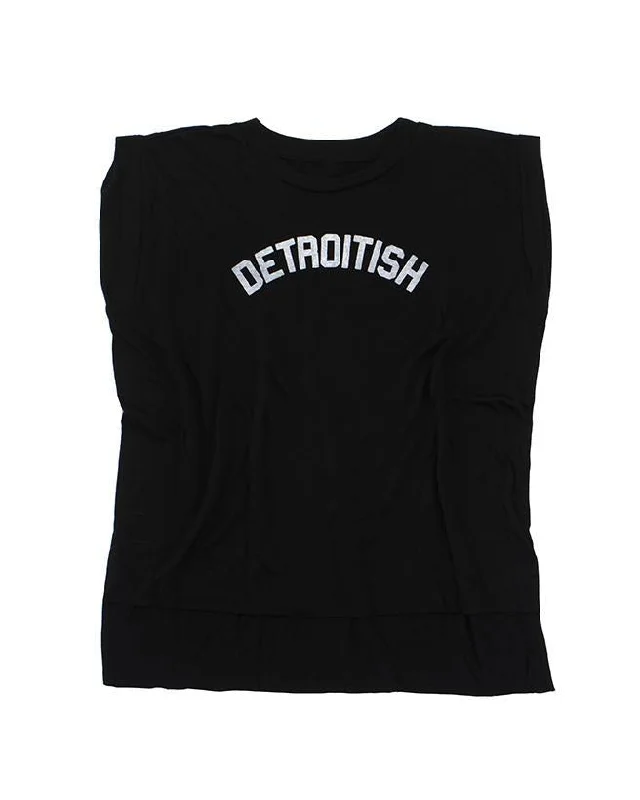  Women's Festive AttireInk Detroit Detroitish Women's Flowy Muscle T-Shirt Rolled Cuff - Black