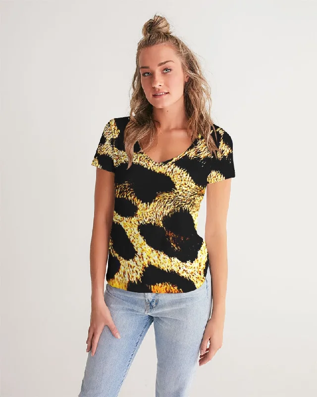  Women's Romantic OutfitTRP Leopard Print 01 Ladies Designer V-neck T-shirt