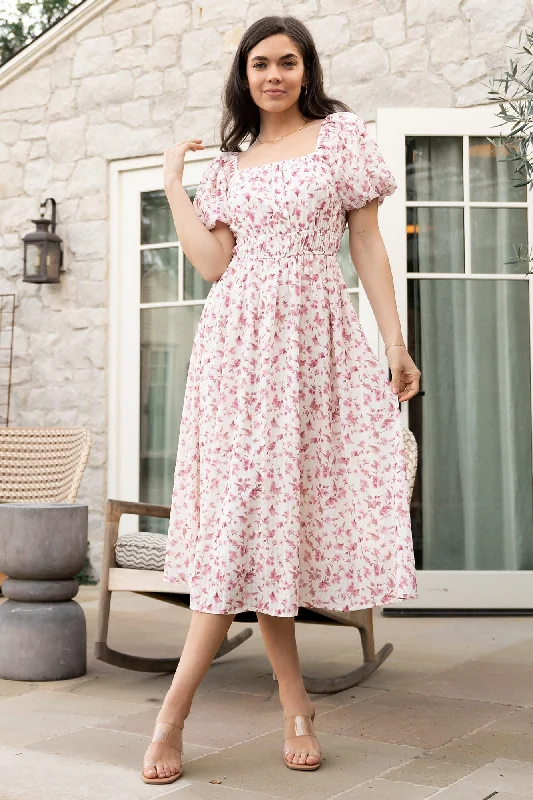  Women's Trendy OutfitDorine Midi Dress | Ivory + Blush Floral