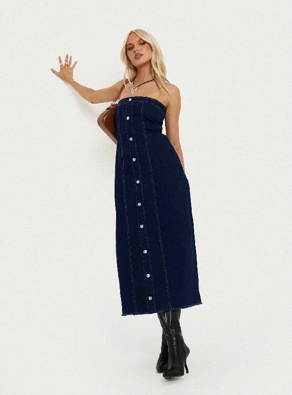  Fashion Forward Femininity Stoltz Denim Midi Dress Blue