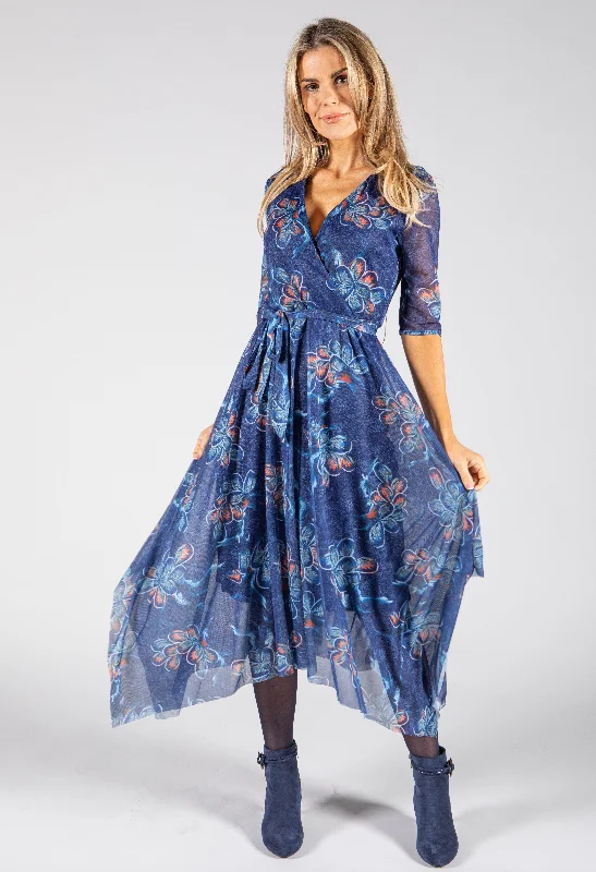  Women's High-Fashion GarmentsFloral Print Midi Wrap Dress