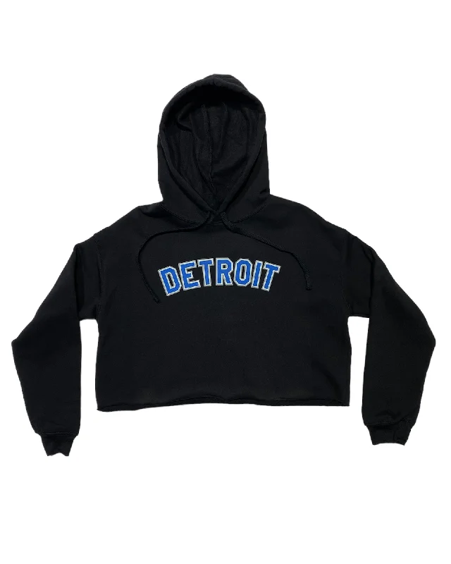  Women's Elegant OutfitInk Detroit Fleece Crop Hoodie - Honolulu blue and Silver print on black