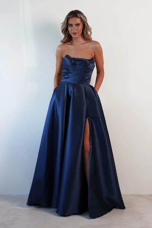  Flash Sale StartsMiya Corset A-Line Satin Gown | Navy