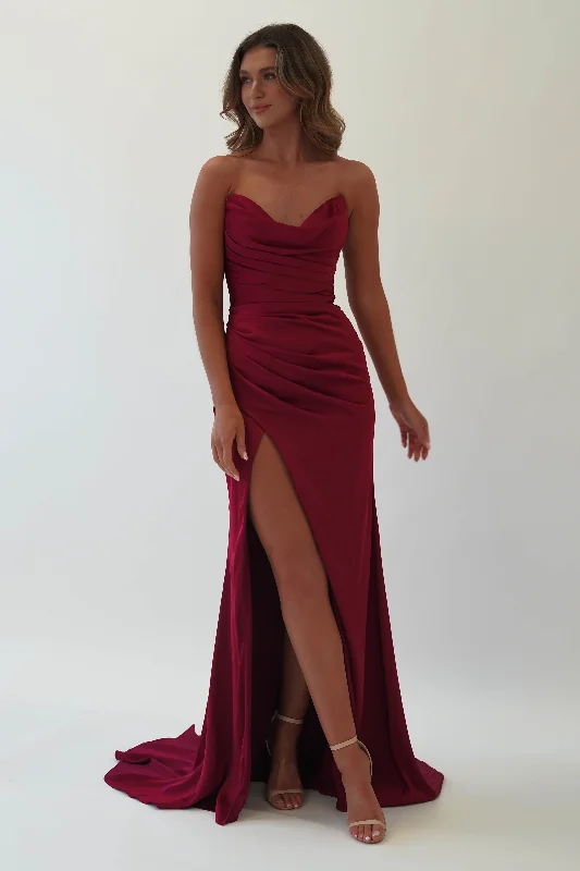  Stylish Women's GarmentsItalia Bodycon Satin Gown | Dark Red