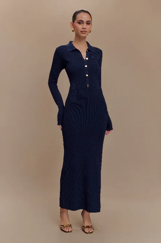  Limited Time OffersAbbey Buttoned Knit Midi Dress - Navy