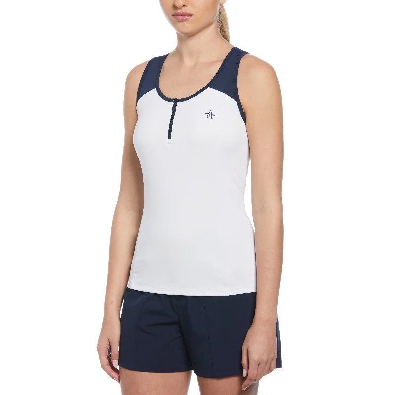  Women's Chic Outerwear OutfitWomen's Color Block Quarter Zip Tennis Tank Top