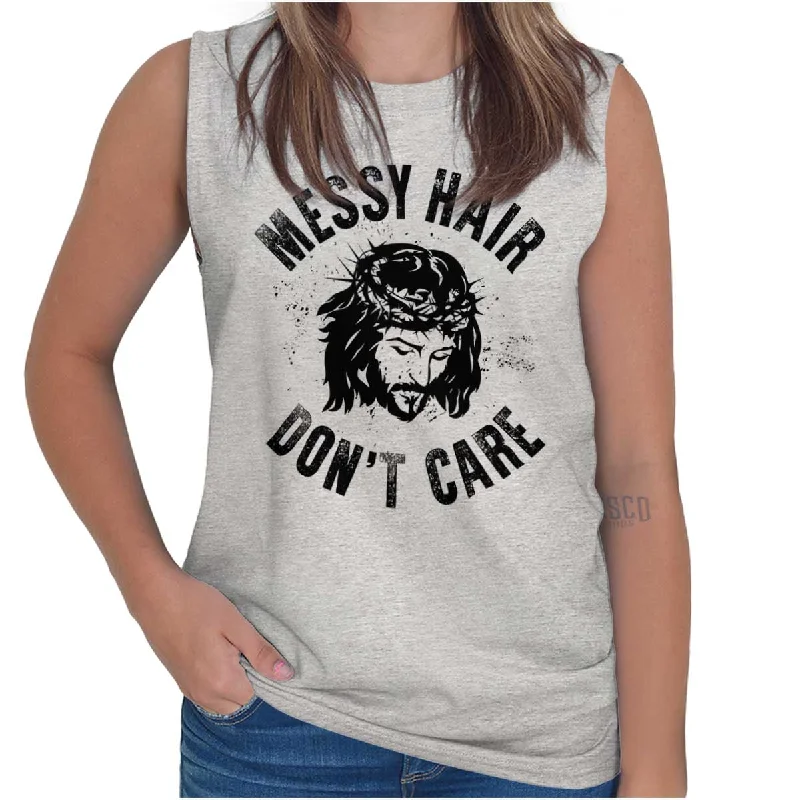  Casual Attire For WomenMessy Hair Jesus Sleeveless T Shirt