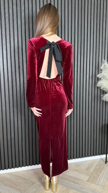  Women's OutfitClarice Burgundy Back Bow Detail Midi Dress