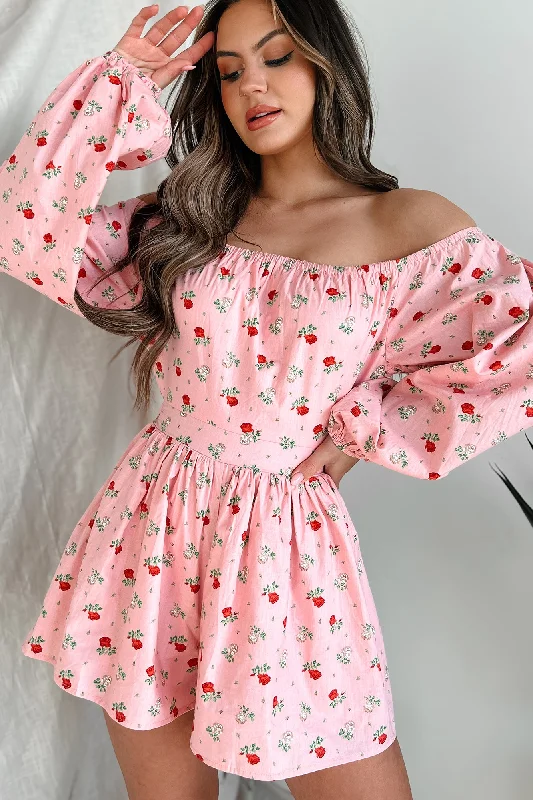  Chic & Cozy CollectionCaptivating Blossoms Off The Shoulder Floral Print Romper (Pink)