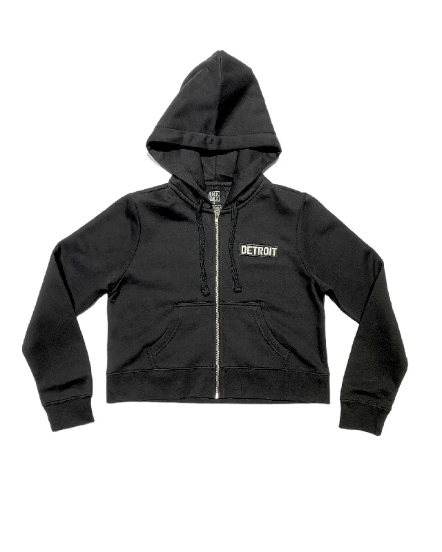  Women's Evening OutfitInk Detroit- Crop Zip Up Hoodie - Black