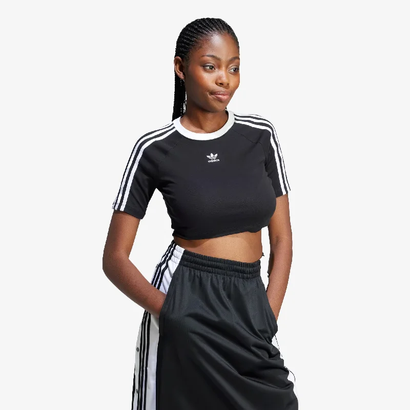  Women's Trendy ClothingAdidas Originals | WMN'S 3-STRIPES BABY TEE  { BLACK/WHITE