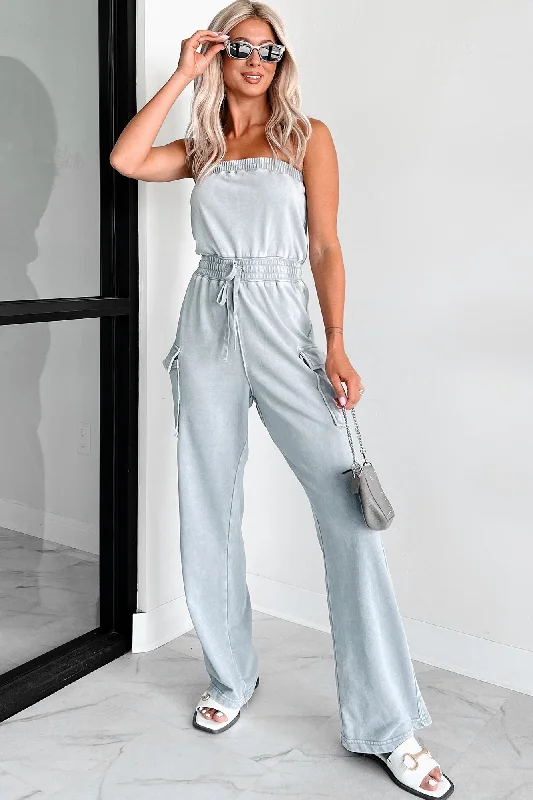  Style RevolutionCleared My Schedule Washed Tube Top Jumpsuit (Grey-Sage)