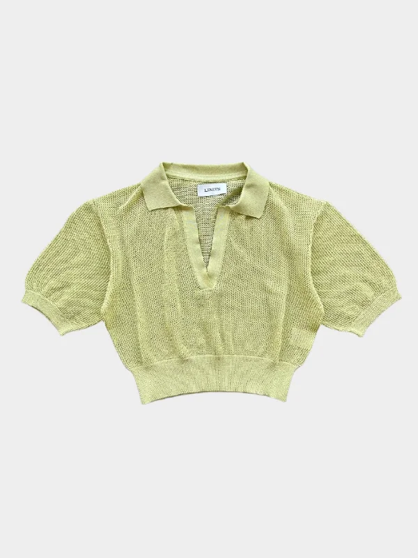  Unleash Your Trendy SideCropped Mesh Polo Yellow