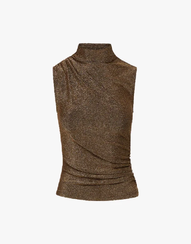  Women's Workout ClothingVeronica Beard Mylie Sleeveless Top in Antique Gold Lurex