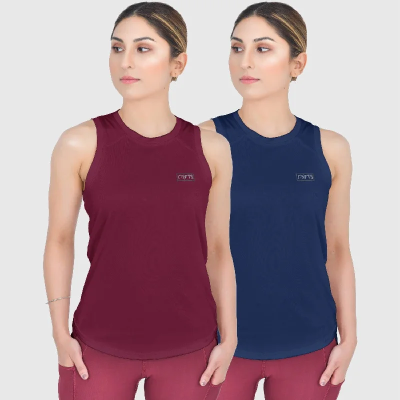  Bold Fashion SalesÄrmellose Damenoberteile - Maroon - Navy - Packung mit 2