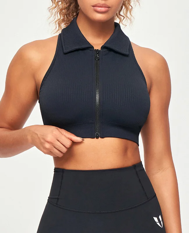  Find Your Unique FlairRibbed Full Zip Padded Tank Top - Black