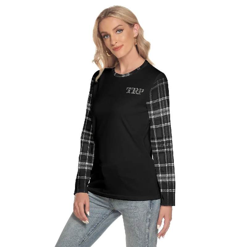  Women's Timeless AttireTRP Twisted Patterns 06: Digital Plaid 01-06B Ladies Designer Round Neck Long Sleeve T-shirt