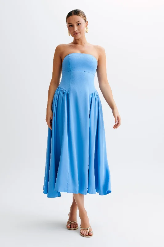  New Styles Just InCarmele Cotton Gathered Midi Dress - Iris Blue