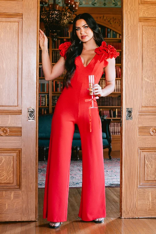  Huge Price CutForgetting My Troubles Ruffle Sleeve Jumpsuit (Red)