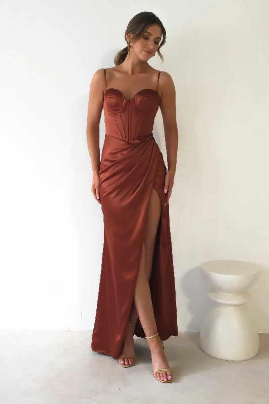  Women's Classic AttireMaja Satin Corset Gown | Rust