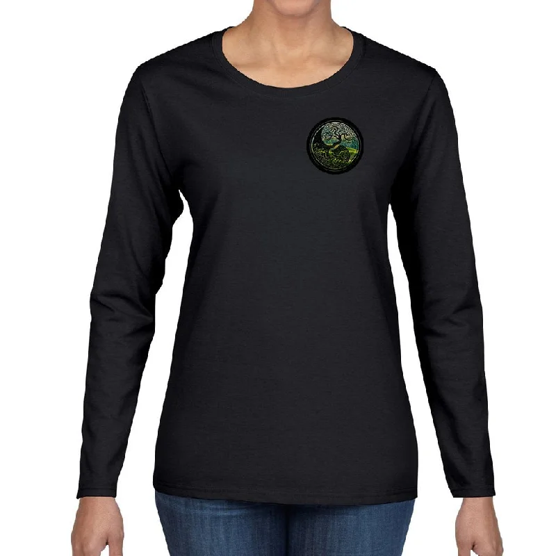  Chic Trend CollectionTree of Life - As above, so below by KTJ Designer Gildan Ladies Heavy Cotton Long Sleeve T-shirt (Black/Red)