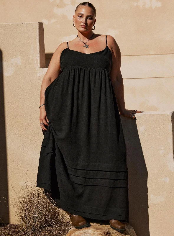  Women's Travel AttireMilden Linen Blend Maxi Dress Black Curve