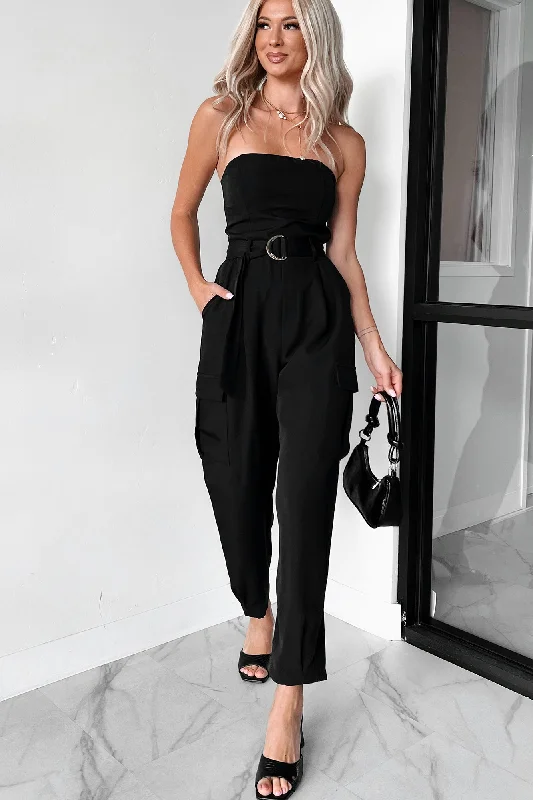  Limited Stock, Big DiscountsOld Money Belted Cargo Jumpsuit (Black)