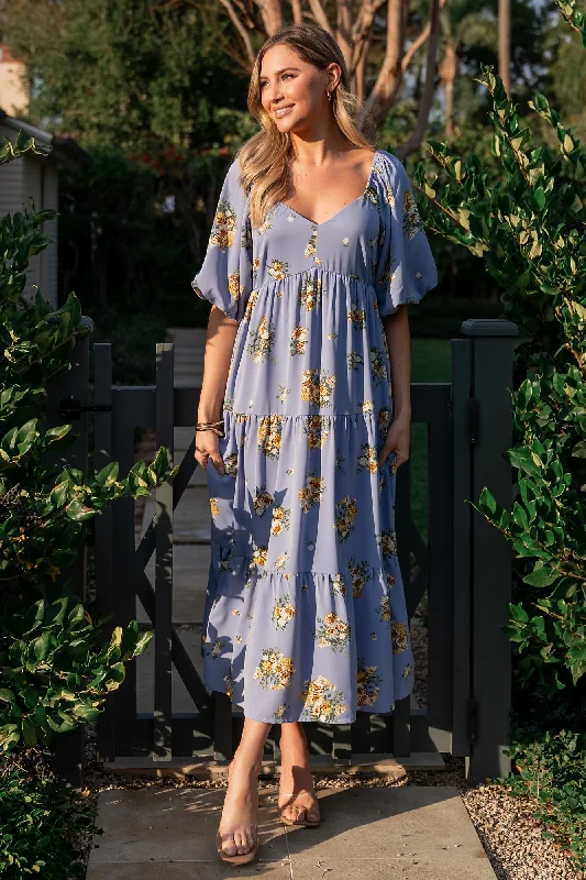  Women's AttireJudith Dress | Blue + Golden Floral