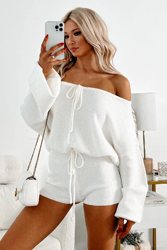  Women's Office AttireDOORBUSTER Too Tired To Move Waffle Knit Romper (Ivory)