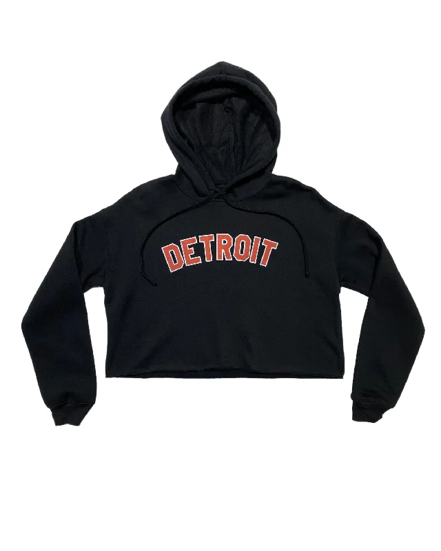  Women's Athletic OutfitInk Detroit Fleece Crop Hoodie - Red and white print on black